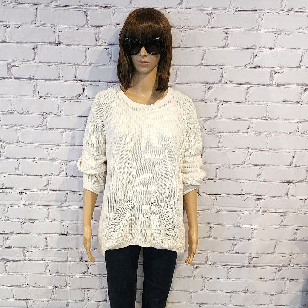 BANANA REPUBLIC - 100% cotton cream chunky pullover knitted sweater - Picture 5 of 13